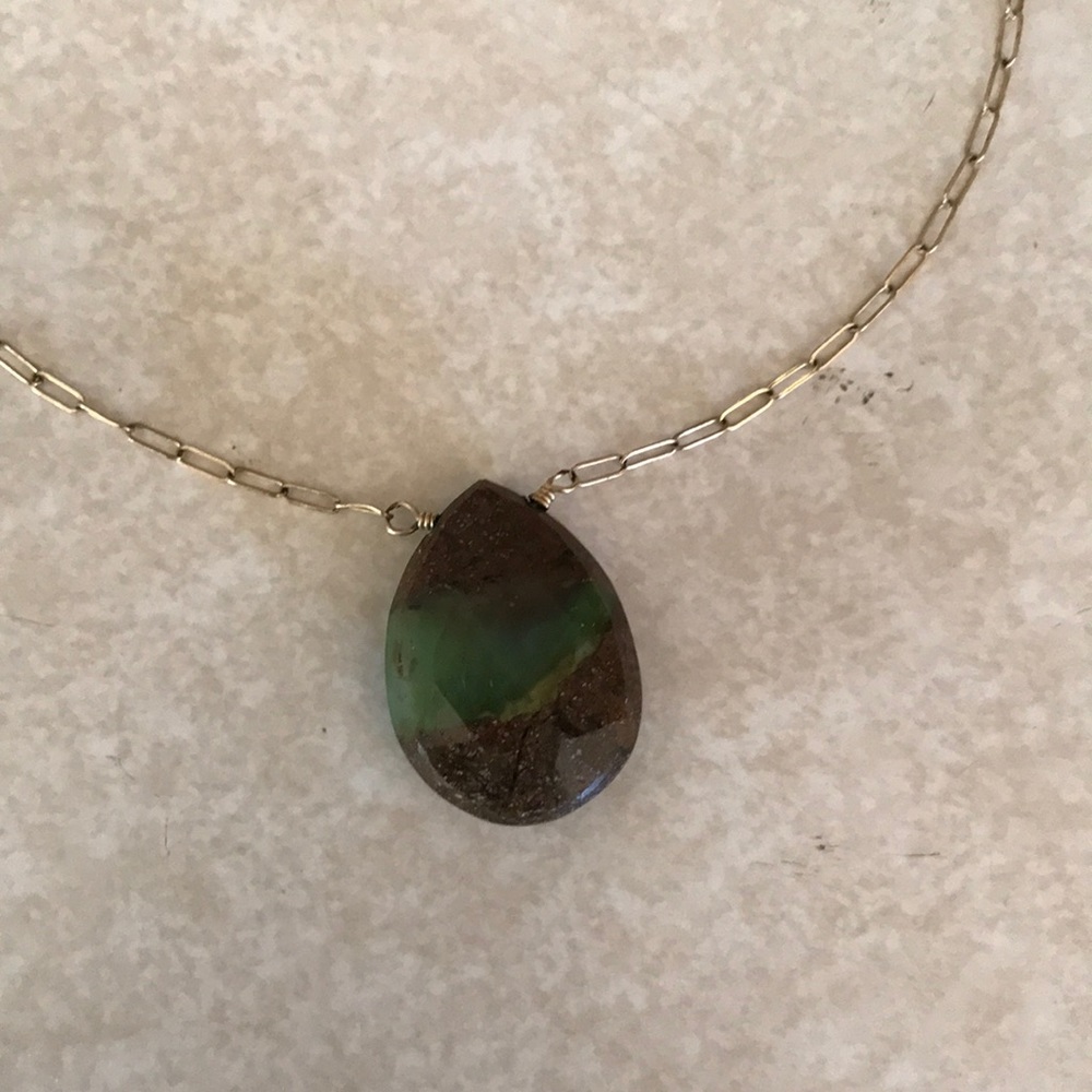 Beveled stone on gold-plated chain necklace